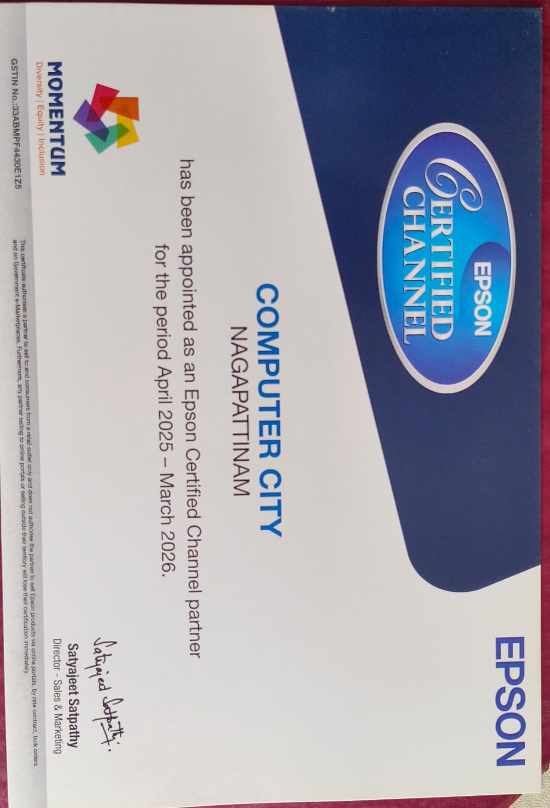 Epson Certificate Channel Partner